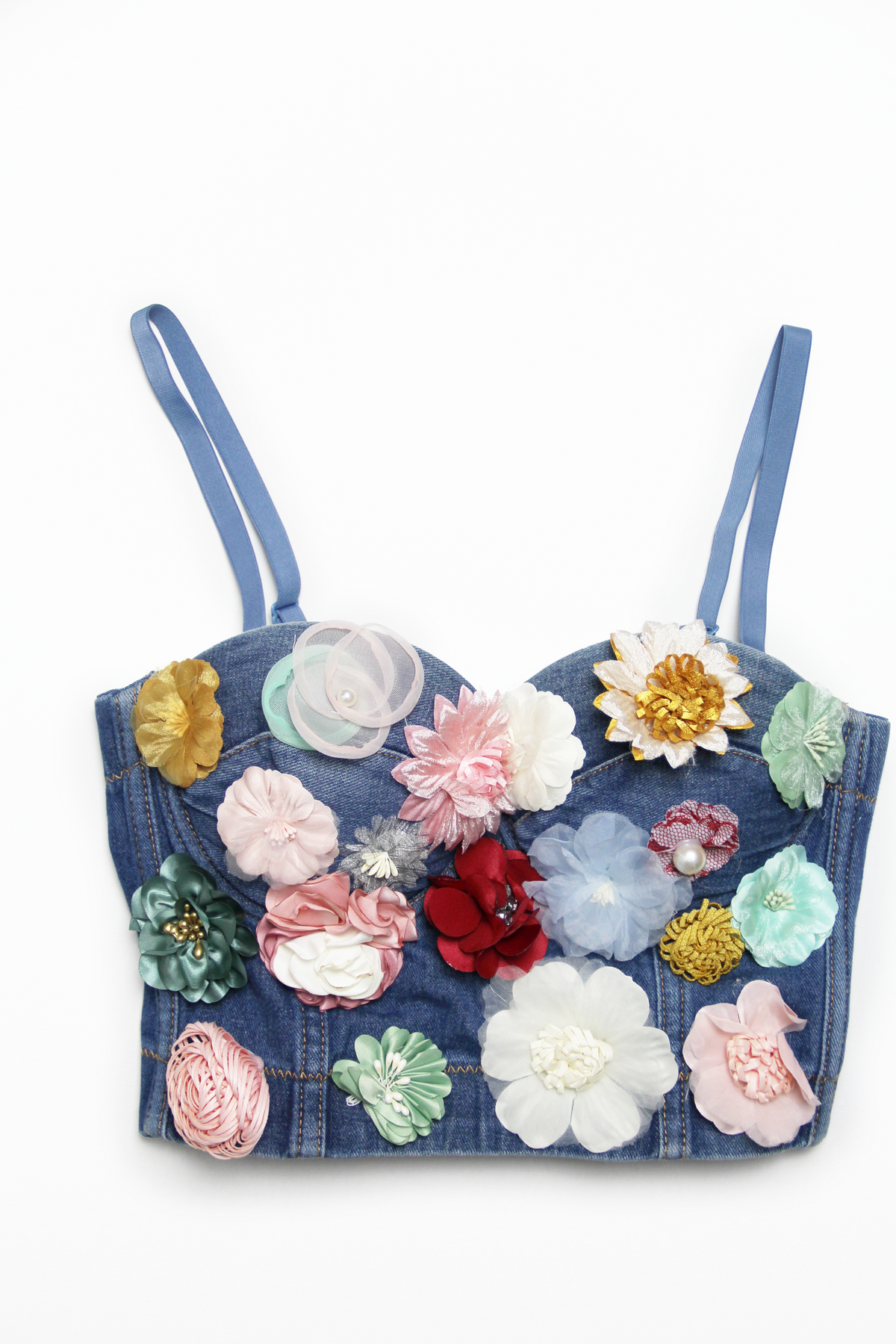 DENIM FLOWER BUSTIER